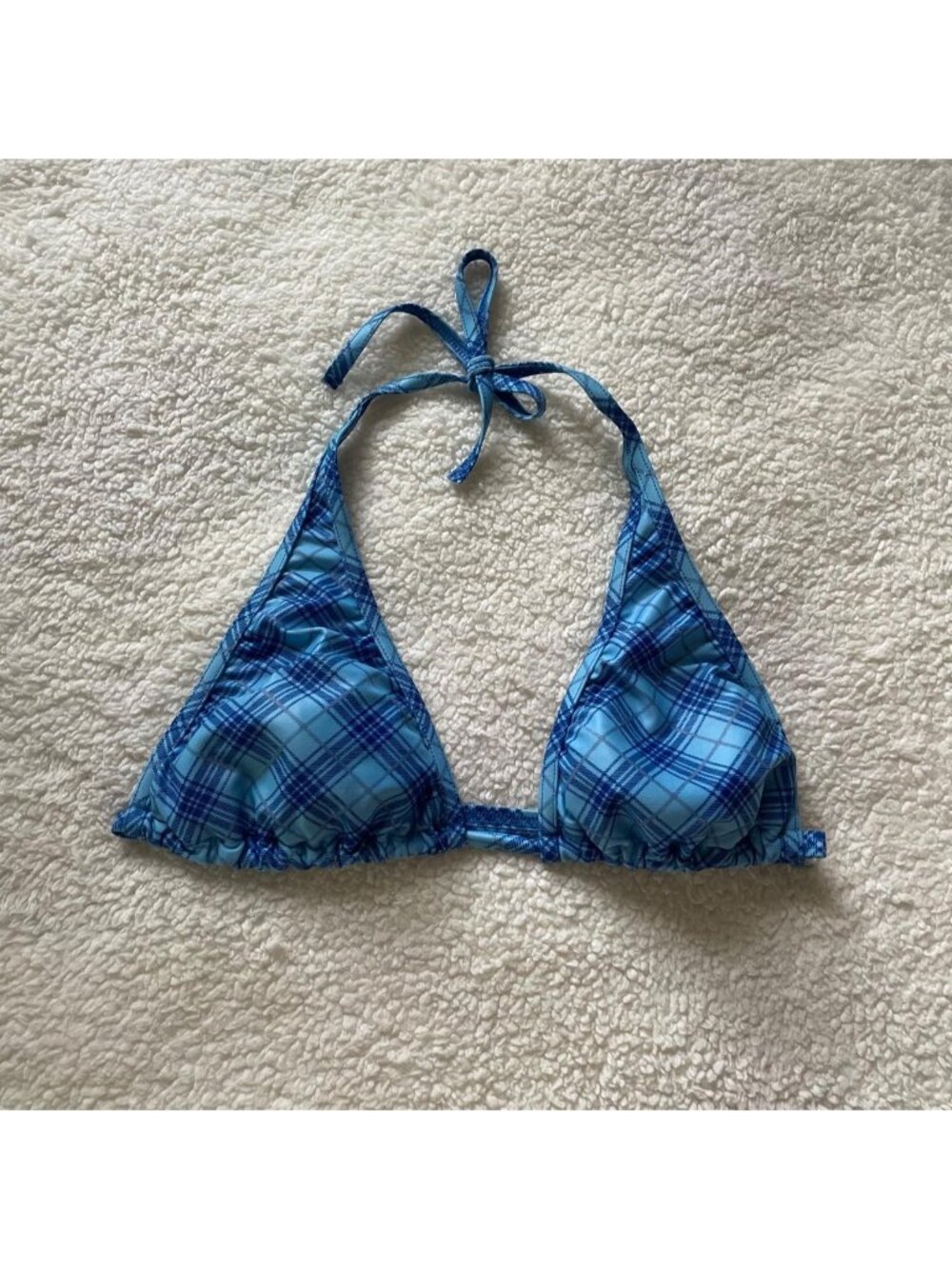 Y2K blue plaid bikini top